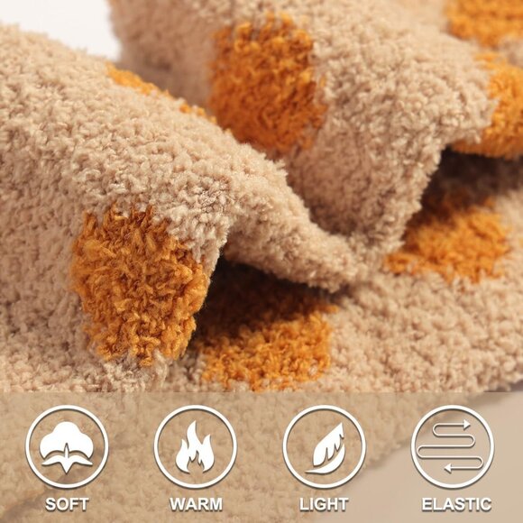 Plush Slipper Socks Women Colorful Warm Fuzzy Crew Socks Cozy Soft Caramel - Picture 7 of 7